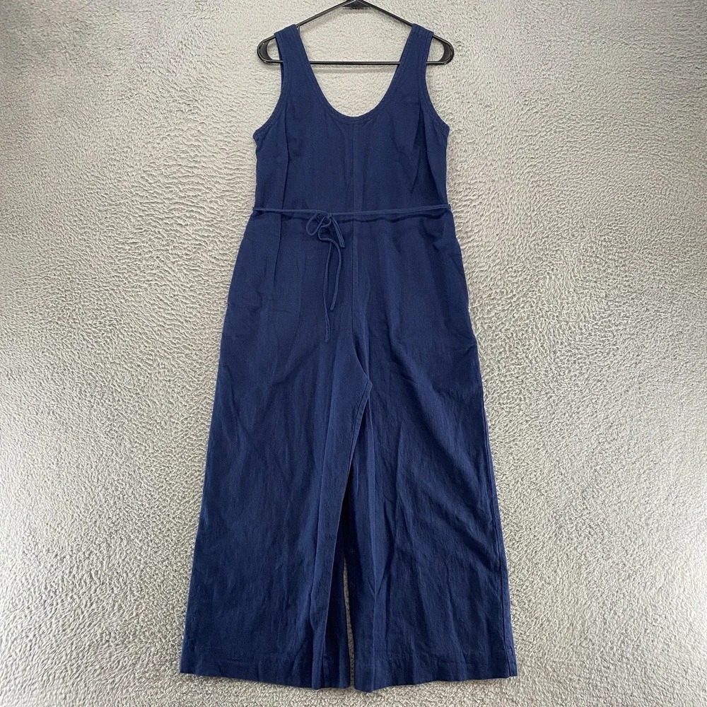 Banana Republic Jumpsuit Womens Small Blue Linen Wide Leg Scoop Neck Pockets